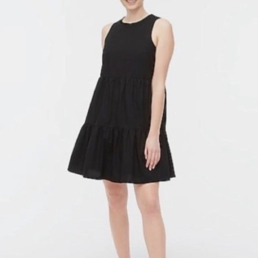J.Crew Black Tiered Cotton Mini Dress Size 2 Cottagecore Preppy vacation resort